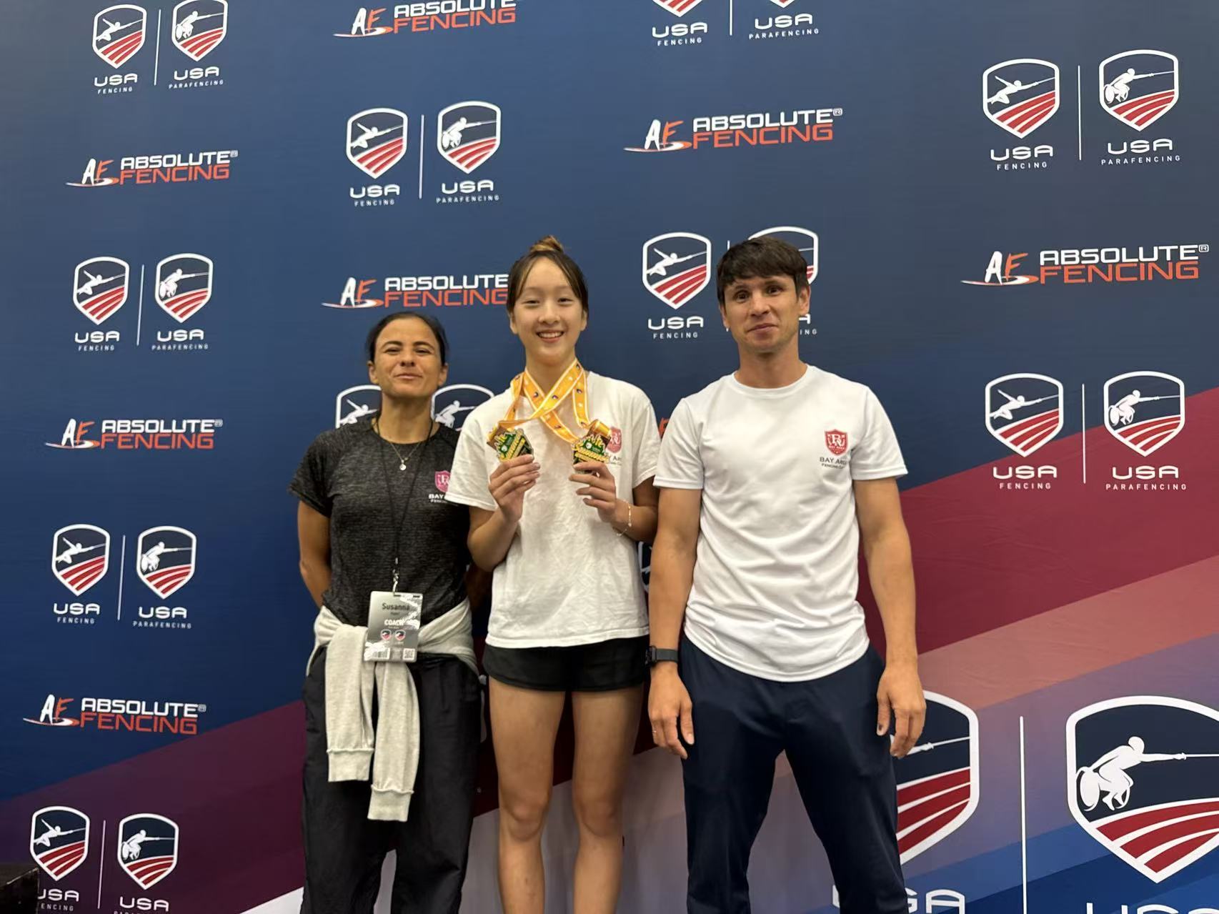 BAFC medalist Isabelle with Coaches Susanna and Vakhob