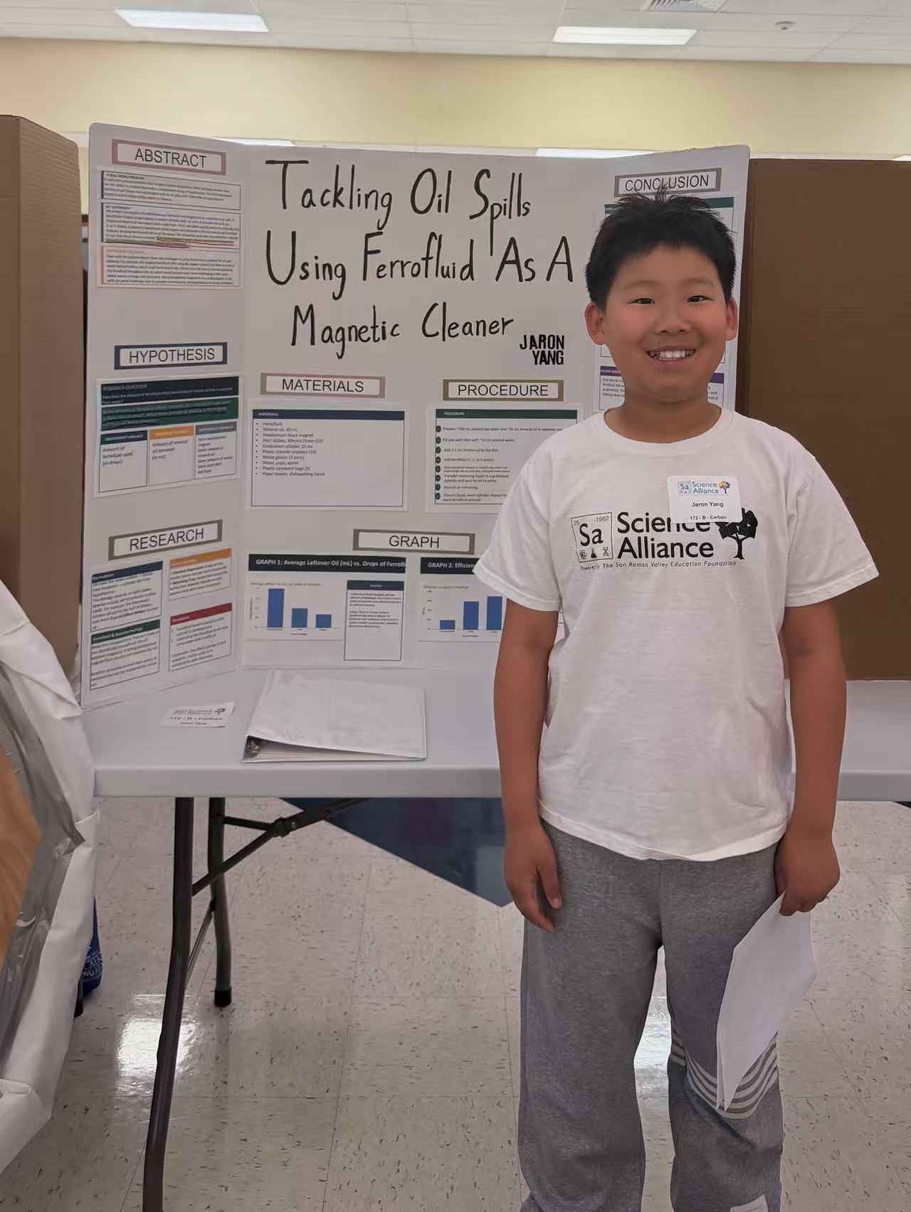 Jaron's award winning Science Alliance project — 'Tackling Oil Spills Using Ferrofluid as a Magnetic Cleaner'