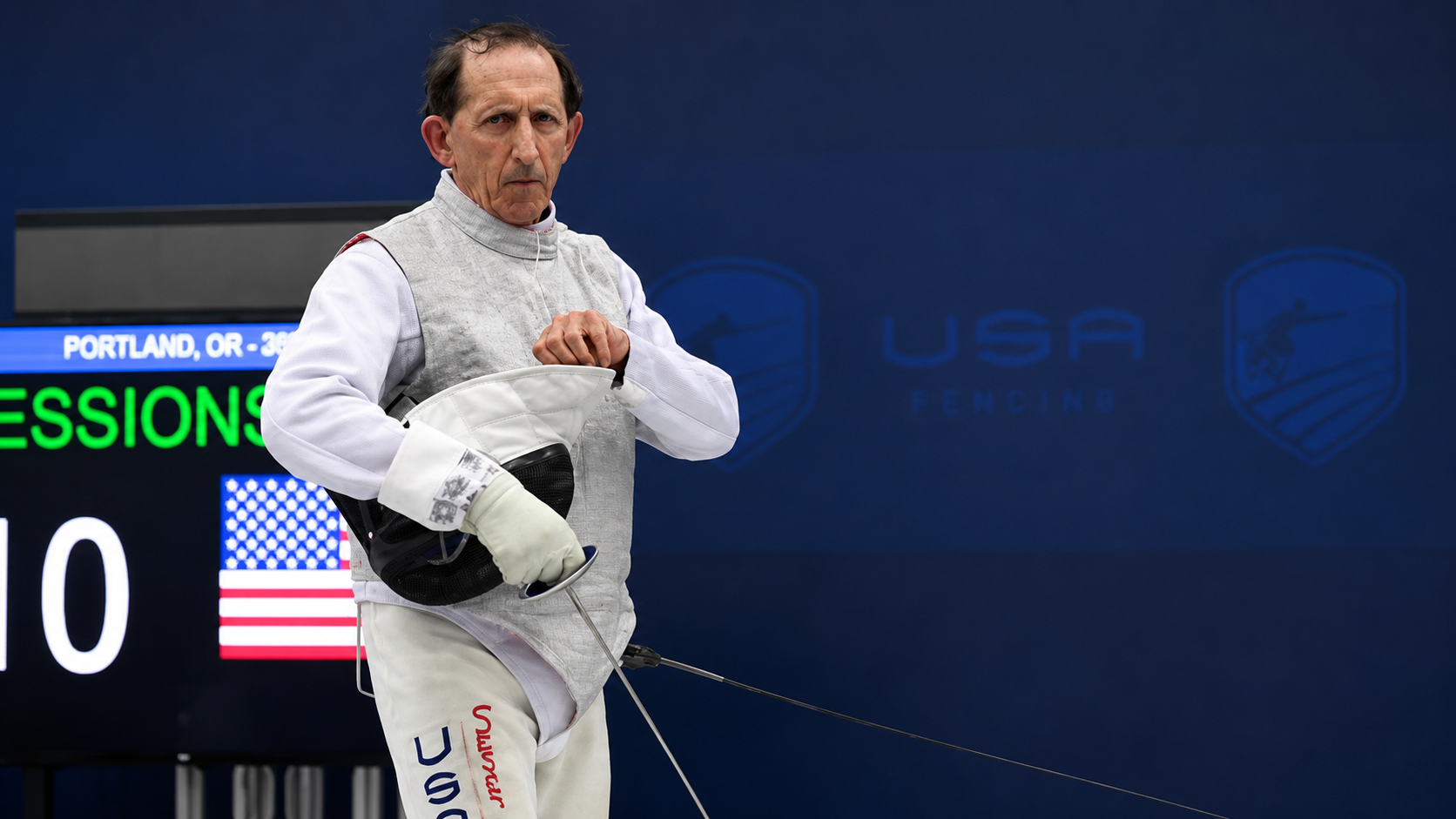 Adult fencer competing at USA Fencing tournament